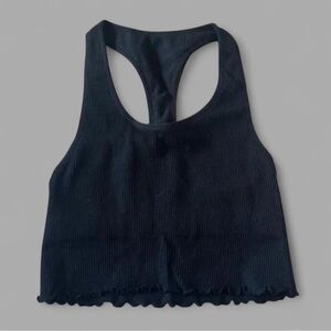 🤍 PINK Victoria's Secret Cropped Tank Top~Women’s Sz XS/S~Black~Ribbed~Racerback